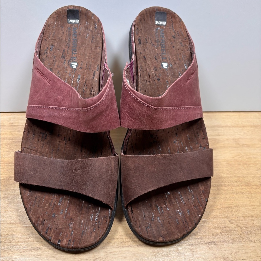 Merrell Around Town Slide Leather Sandals Rose Port Size 11